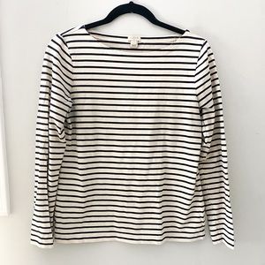 J. Crew cream and navy striped boatneck long sleeve shirt